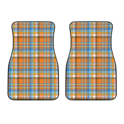 Orange And Blue Madras Pattern Print Front Car Floor Mats