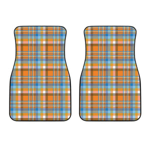 Orange And Blue Madras Pattern Print Front Car Floor Mats