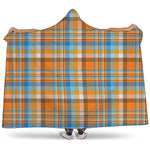 Orange And Blue Madras Pattern Print Hooded Blanket