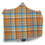 Orange And Blue Madras Pattern Print Hooded Blanket