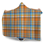 Orange And Blue Madras Pattern Print Hooded Blanket