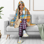 Orange And Blue Madras Pattern Print Hooded Blanket