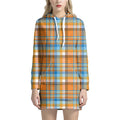 Orange And Blue Madras Pattern Print Pullover Hoodie Dress