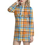 Orange And Blue Madras Pattern Print Hoodie Dress