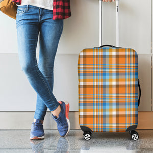 Orange And Blue Madras Pattern Print Luggage Cover