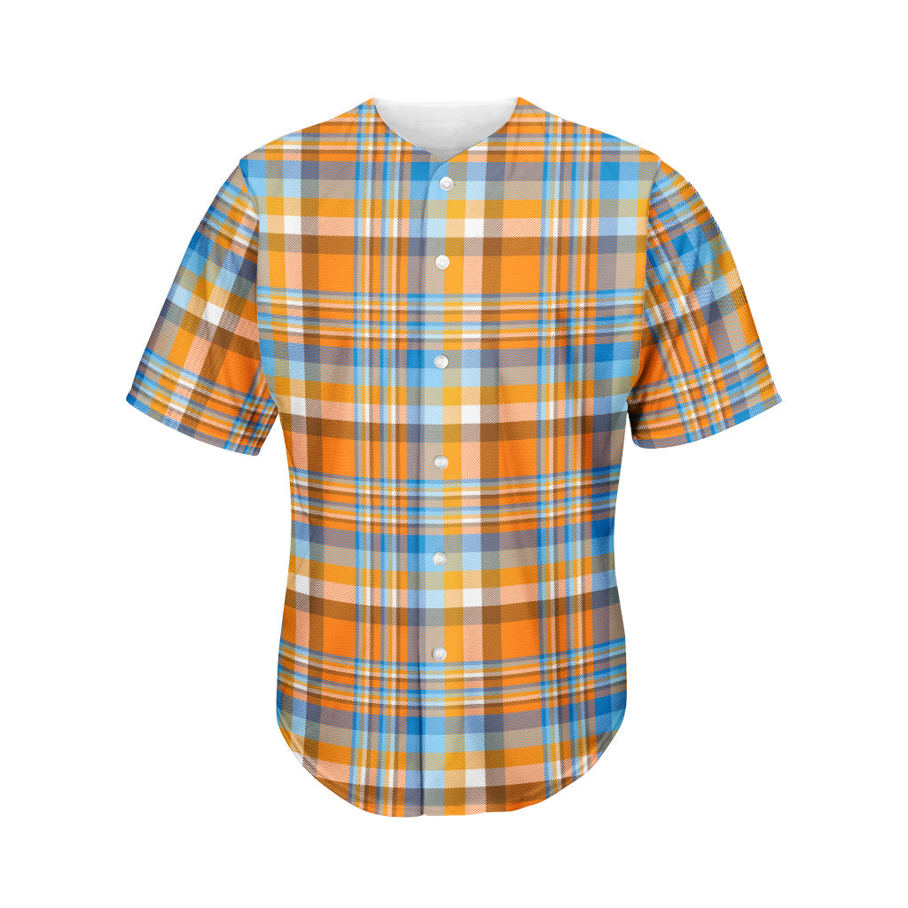 Orange And Blue Madras Pattern Print Men's Baseball Jersey