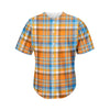 Orange And Blue Madras Pattern Print Men's Baseball Jersey