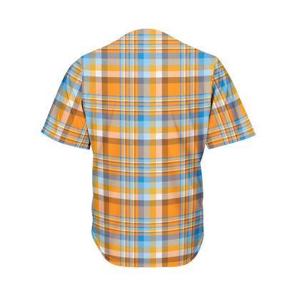 Orange And Blue Madras Pattern Print Men's Baseball Jersey