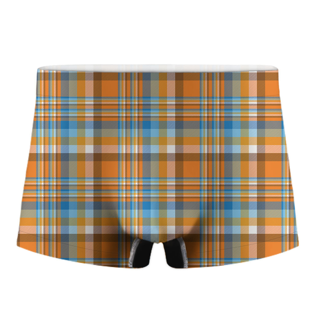 Orange And Blue Madras Pattern Print Men's Boxer Briefs