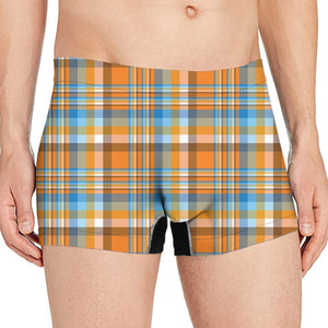 Orange And Blue Madras Pattern Print Men's Boxer Briefs