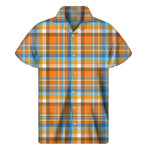 Orange And Blue Madras Pattern Print Men's Short Sleeve Shirt