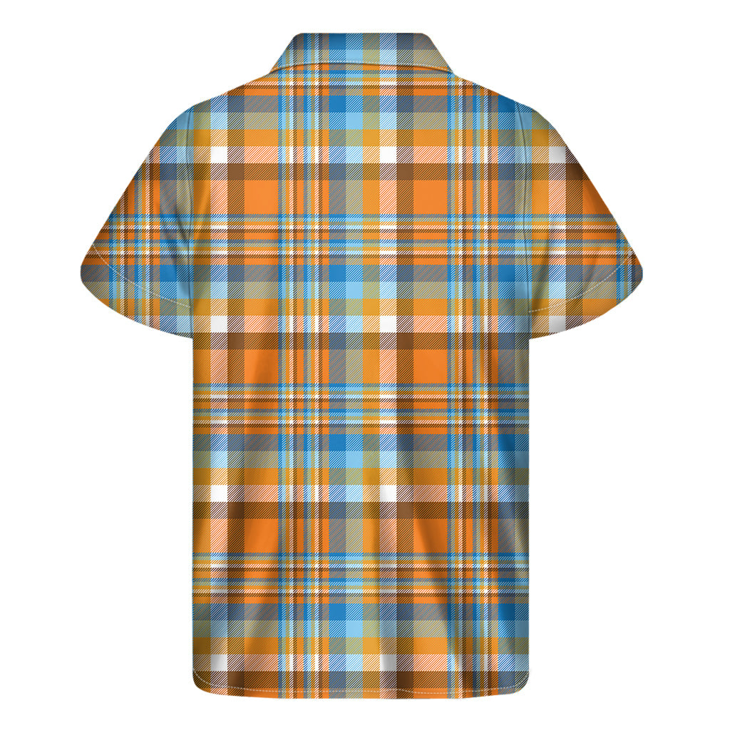 Orange And Blue Madras Pattern Print Men's Short Sleeve Shirt