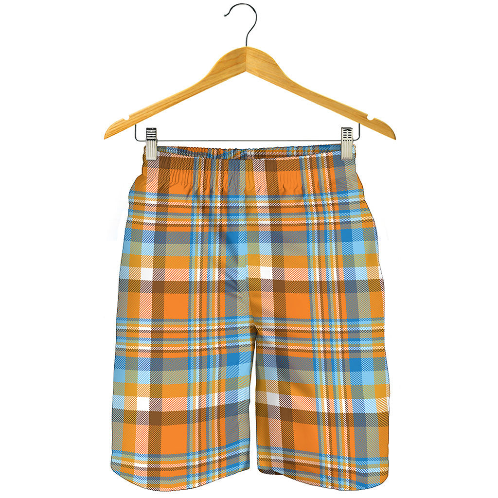 Orange And Blue Madras Pattern Print Men's Shorts