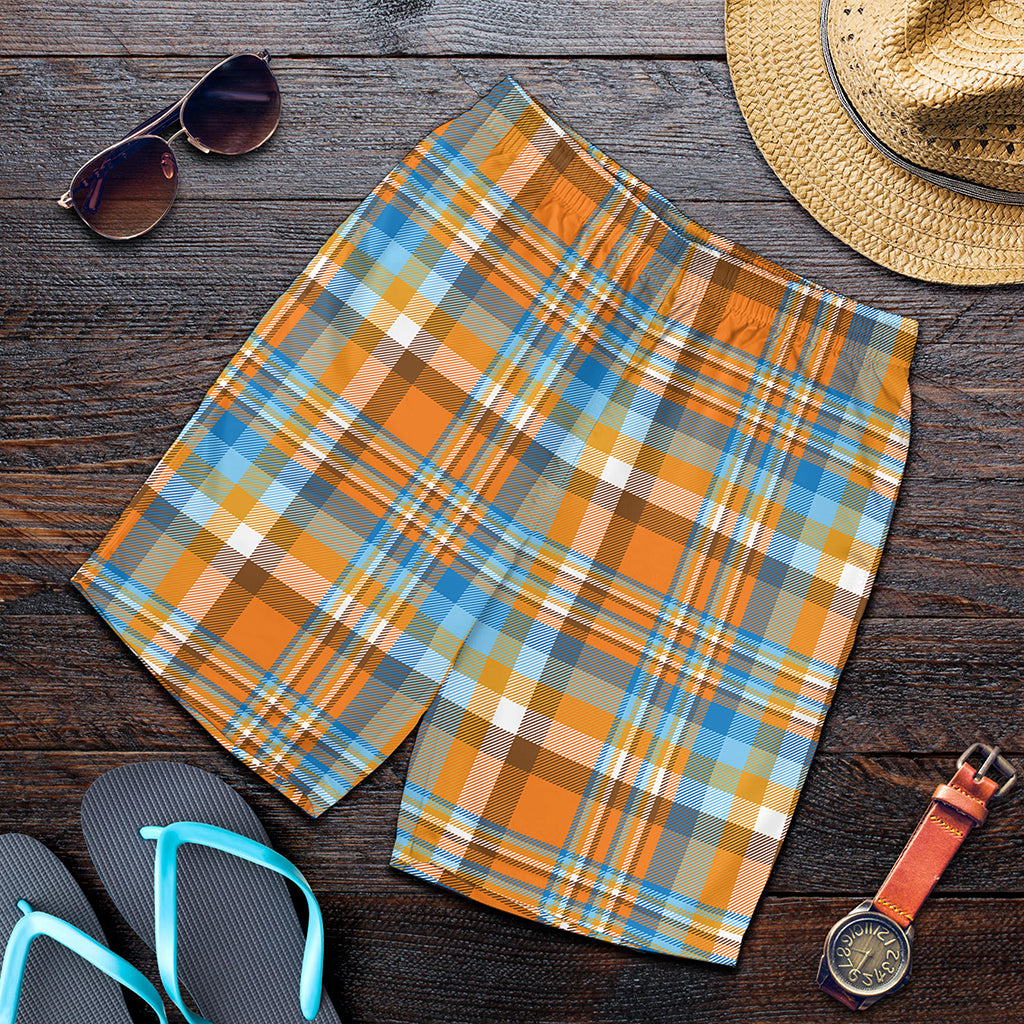 Orange And Blue Madras Pattern Print Men's Shorts