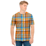 Orange And Blue Madras Pattern Print Men's T-Shirt