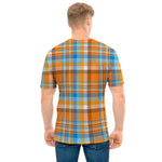 Orange And Blue Madras Pattern Print Men's T-Shirt