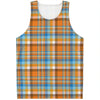 Orange And Blue Madras Pattern Print Men's Tank Top