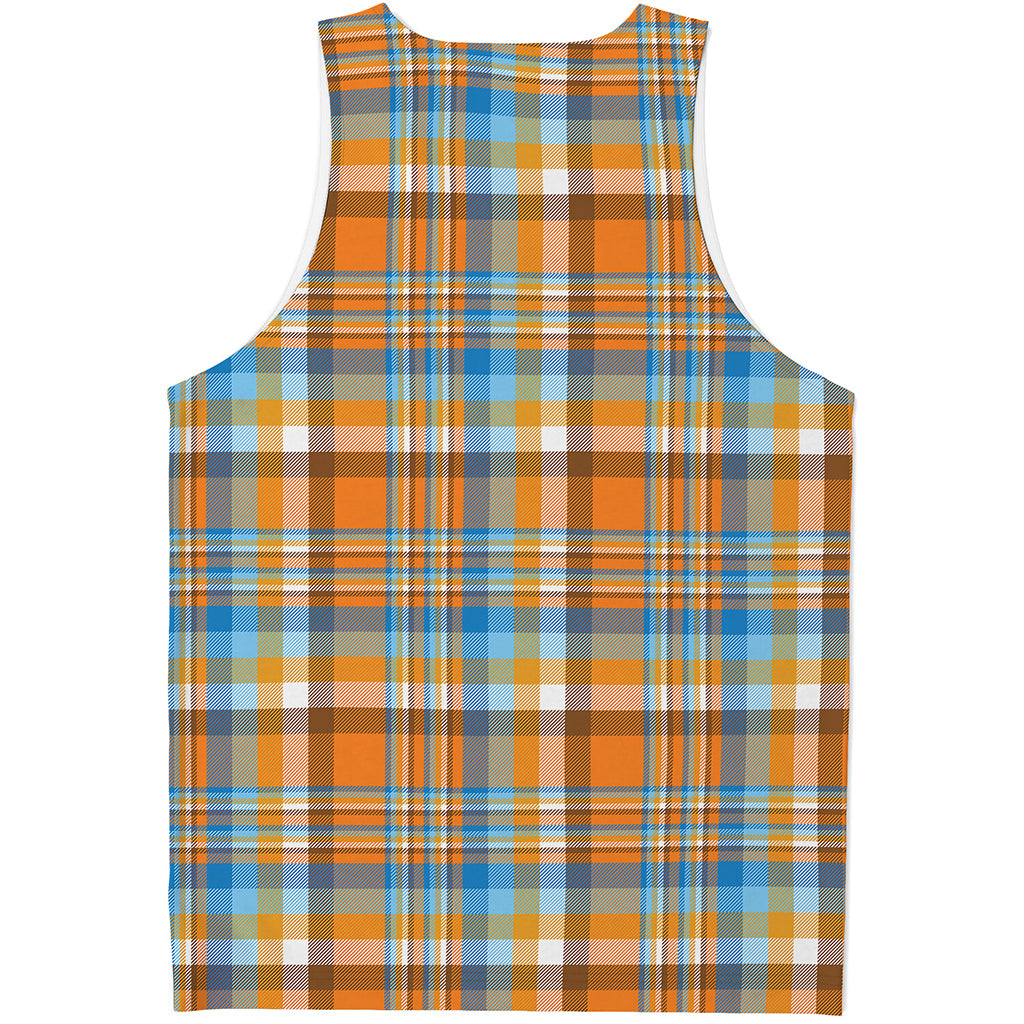 Orange And Blue Madras Pattern Print Men's Tank Top