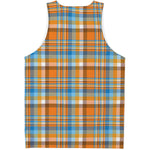 Orange And Blue Madras Pattern Print Men's Tank Top