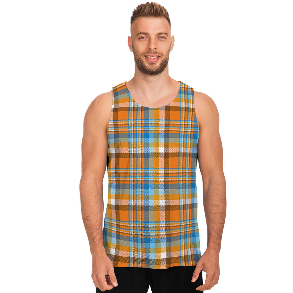 Orange And Blue Madras Pattern Print Men's Tank Top