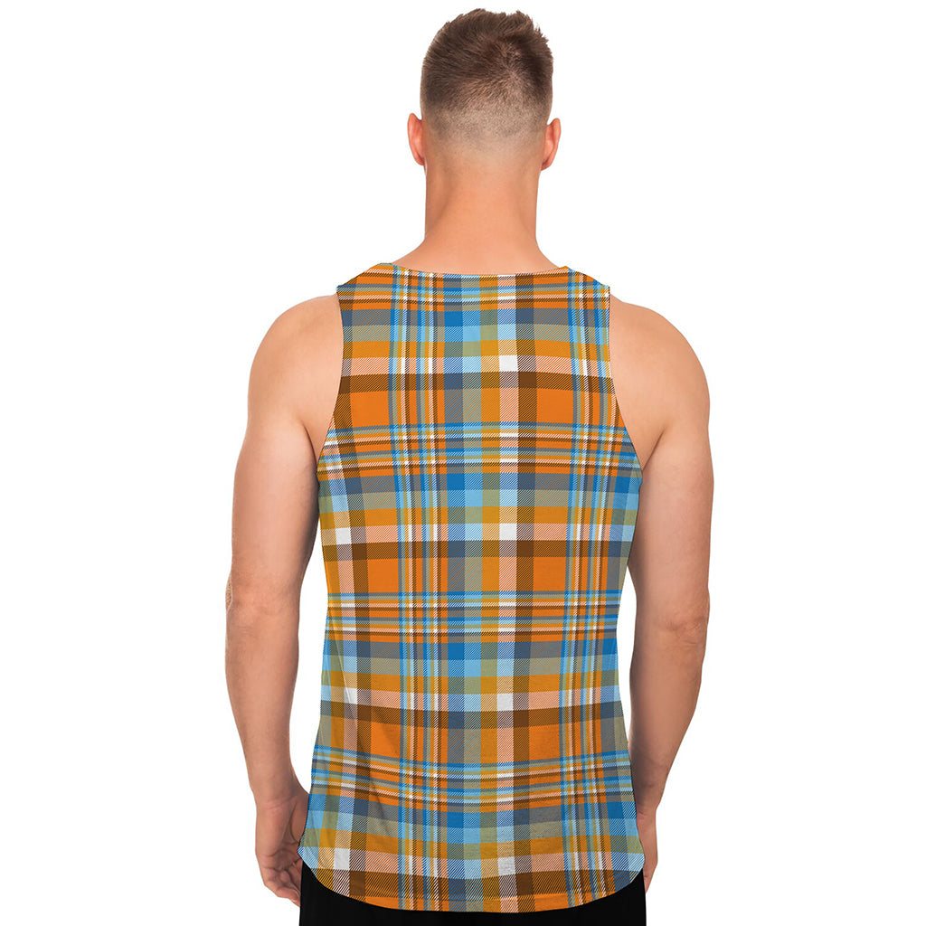 Orange And Blue Madras Pattern Print Men's Tank Top