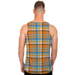 Orange And Blue Madras Pattern Print Men's Tank Top