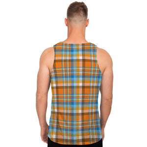 Orange And Blue Madras Pattern Print Men's Tank Top