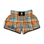 Orange And Blue Madras Pattern Print Muay Thai Boxing Shorts