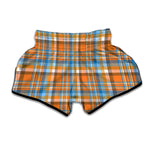 Orange And Blue Madras Pattern Print Muay Thai Boxing Shorts