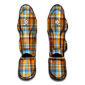 Orange And Blue Madras Pattern Print Muay Thai Shin Guards