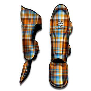 Orange And Blue Madras Pattern Print Muay Thai Shin Guard