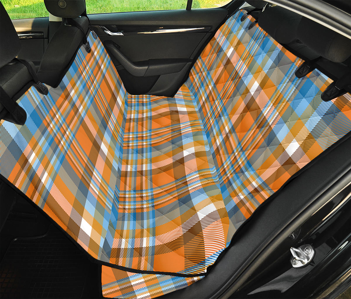 Orange And Blue Madras Pattern Print Pet Car Back Seat Cover