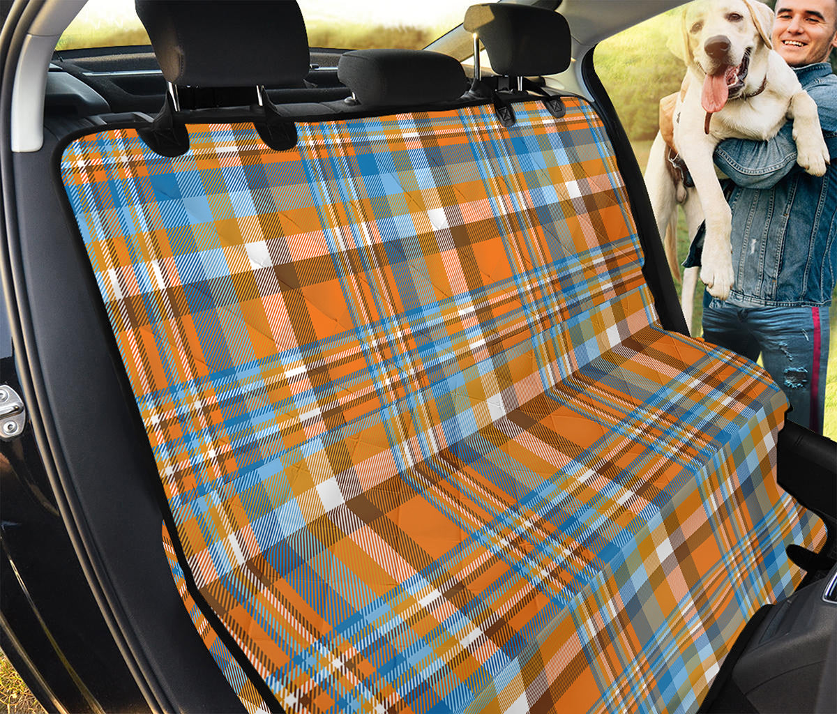 Orange And Blue Madras Pattern Print Pet Car Back Seat Cover