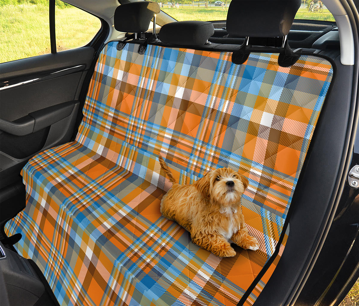 Orange And Blue Madras Pattern Print Pet Car Back Seat Cover