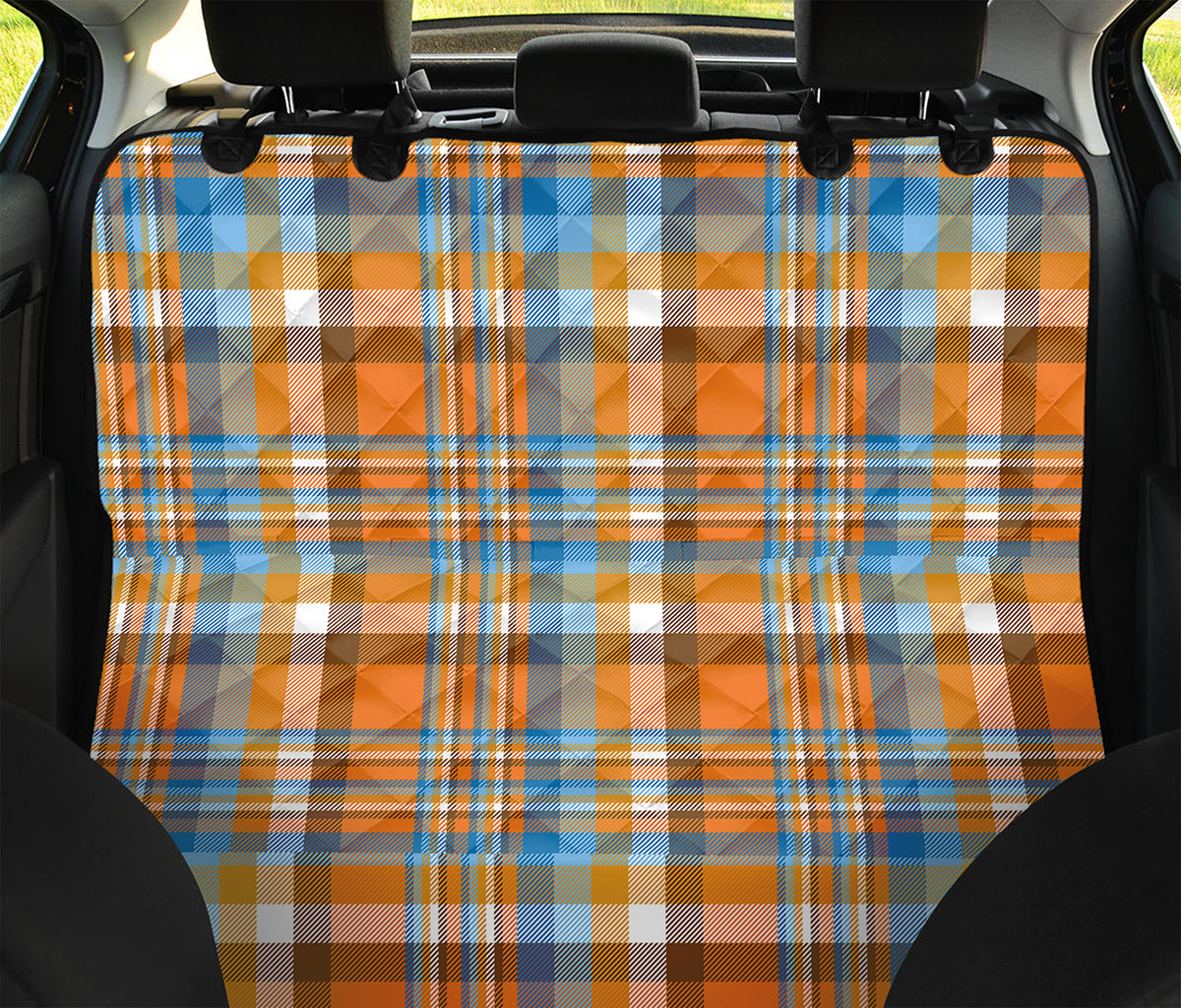Orange And Blue Madras Pattern Print Pet Car Back Seat Cover