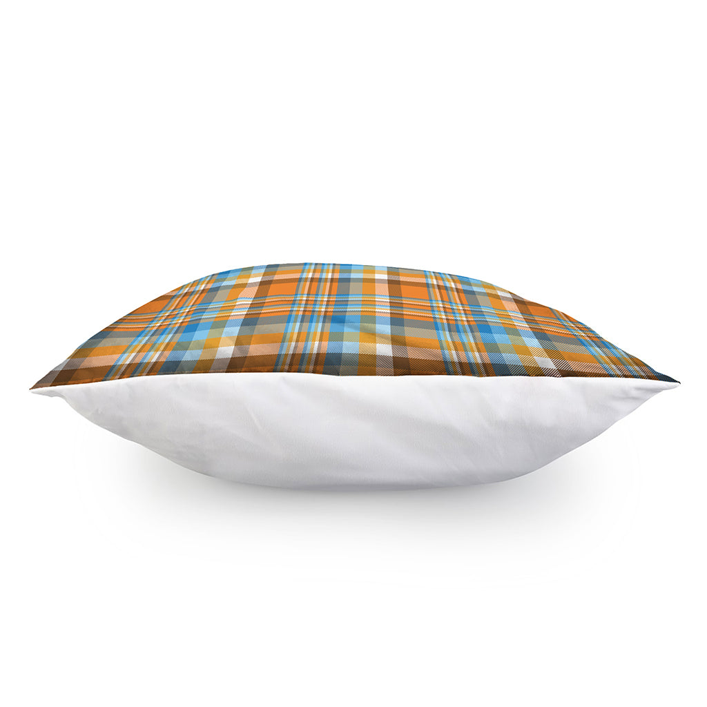 Orange And Blue Madras Pattern Print Pillow Cover