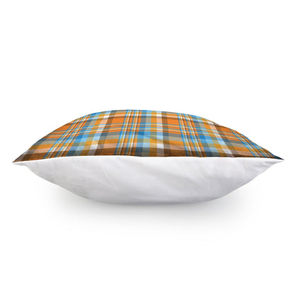 Orange And Blue Madras Pattern Print Pillow Cover