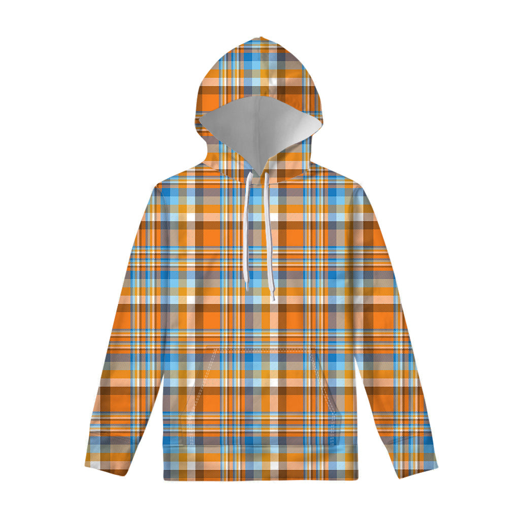 Orange And Blue Madras Pattern Print Pullover Hoodie