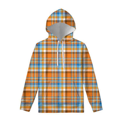 Orange And Blue Madras Pattern Print Pullover Hoodie