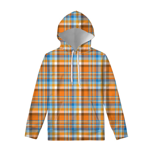 Orange And Blue Madras Pattern Print Pullover Hoodie