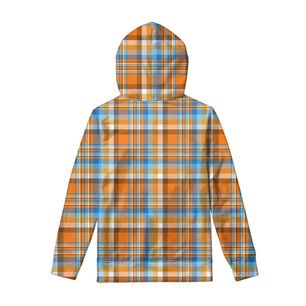 Orange And Blue Madras Pattern Print Pullover Hoodie