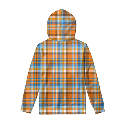 Orange And Blue Madras Pattern Print Pullover Hoodie