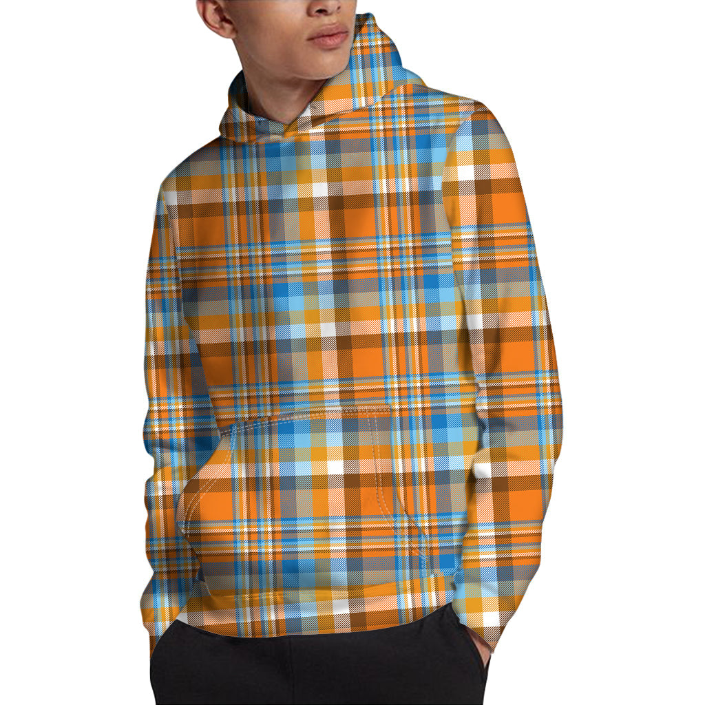 Orange And Blue Madras Pattern Print Pullover Hoodie