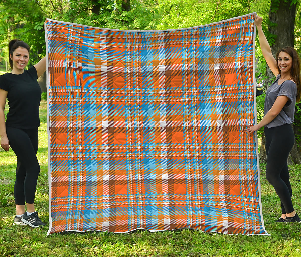Orange And Blue Madras Pattern Print Quilt