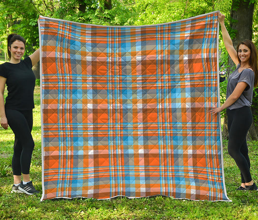 Orange And Blue Madras Pattern Print Quilt