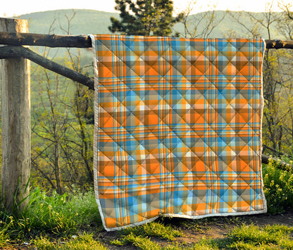 Orange And Blue Madras Pattern Print Quilt