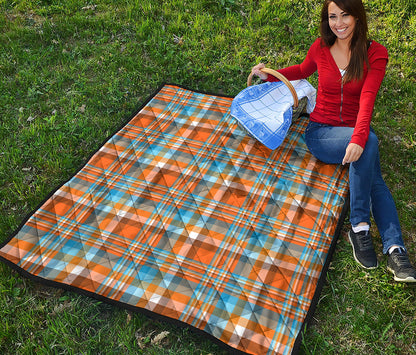 Orange And Blue Madras Pattern Print Quilt