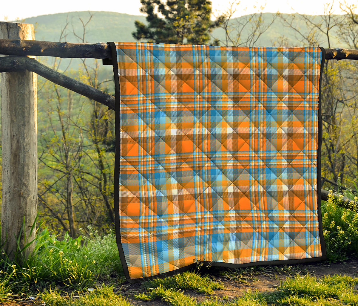 Orange And Blue Madras Pattern Print Quilt