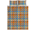 Orange And Blue Madras Pattern Print Quilt Bed Set