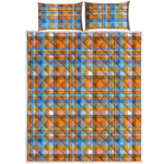 Orange And Blue Madras Pattern Print Quilt Bed Set